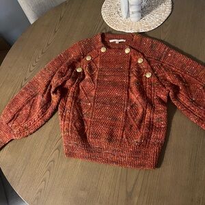 Monica Beard Adelaide gold button fall orange rust balloon sleeve